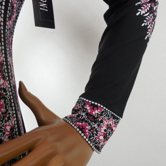 INC Cocktail Dress 8/M NWT $79 Black/Red/Pink Print Stretch Lined Long Sleeves - Picture 6 of 12